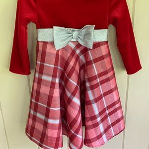 4T Girls Holiday Red and Silver Dress